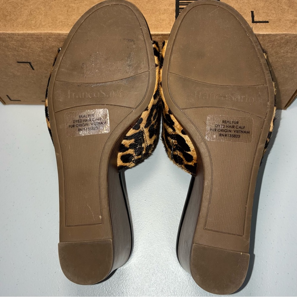 FRANCO SARTO McKenna Calf Hair Leopard Mule Wedge Shoes Size 8.5 M - Picture 6 of 9